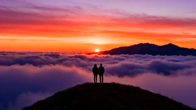  山顶云海日出剪影1657#横屏 	 