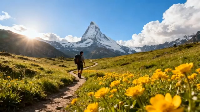  山间徒步旅行风景1668#横屏 	 -