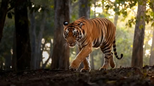  森林老虎行走镜头1576#横屏 	 