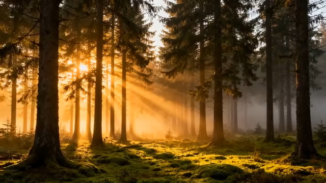  森林晨曦阳光穿透树林1571#横屏 	 -