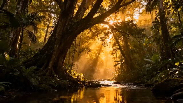  森林晨曦阳光溪流1572#横屏 	 