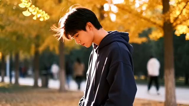  秋日少年低头沉思1491#横屏 	 