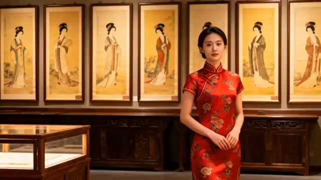  旗袍女子观仕女画展1415#横屏 	 