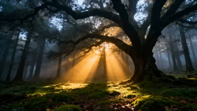  清晨阳光森林雾景1464#横屏 	 