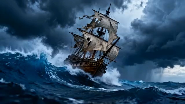  怒海狂涛中的帆船1382#横屏 	 