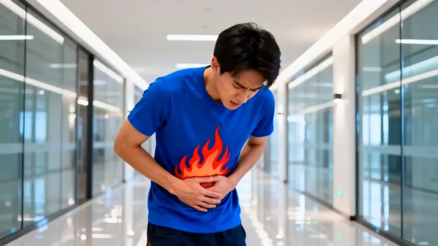  男子肚子疼痛苦表情1365#横屏 	 