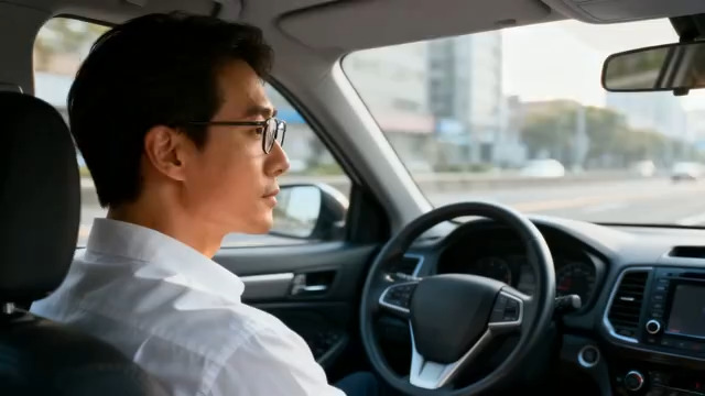  男士驾车行驶城市道路1361#横屏 	 