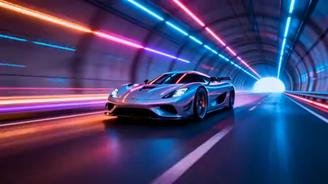  霓虹隧道跑车疾驰1374#横屏 	 