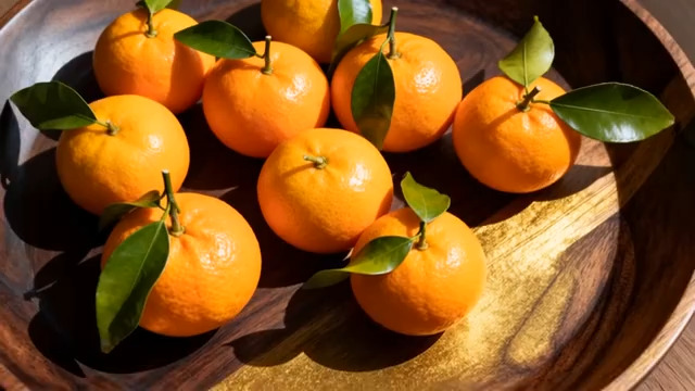  木盘里的新鲜橘子1350#横屏 	 