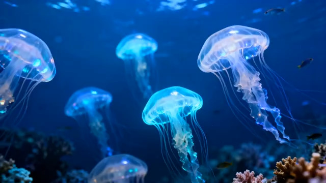  梦幻水母群 蓝色海洋1316#横屏 	 