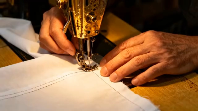  老式缝纫机缝制布料1245#横屏 	 