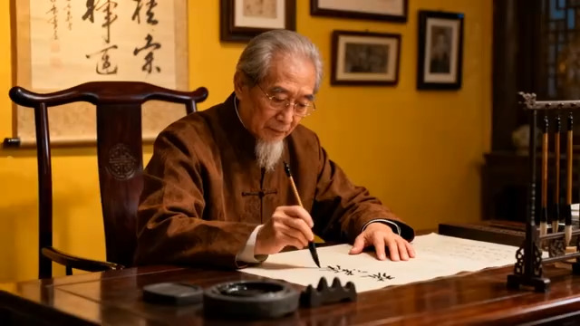  老书家挥毫创作1248#横屏 	 