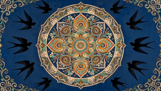  蓝色背景曼陀罗纹样1166#横屏 	 