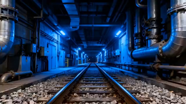  蓝色隧道铁轨延伸镜头1195#横屏 	 