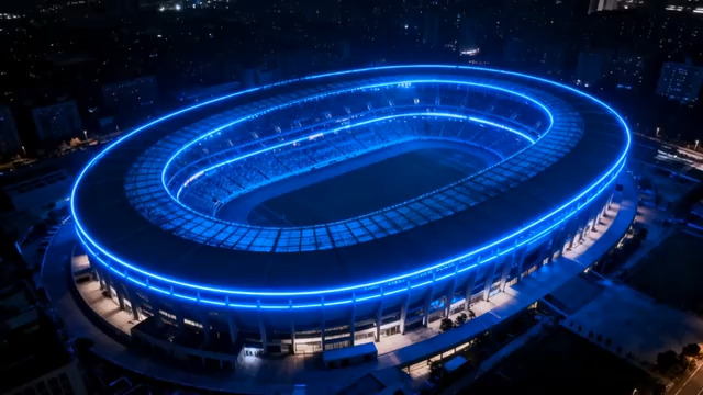 蓝色灯光体育场夜景航拍1168#横屏 	 