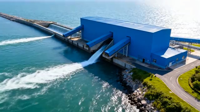  蓝色水利设施航拍1191#横屏 	 