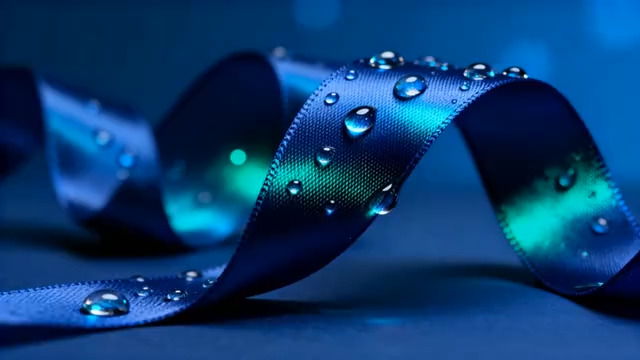  蓝色丝带水滴特写1193#横屏 	 