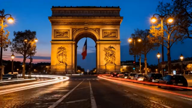  凯旋门夜景车流延时1095#横屏 	 