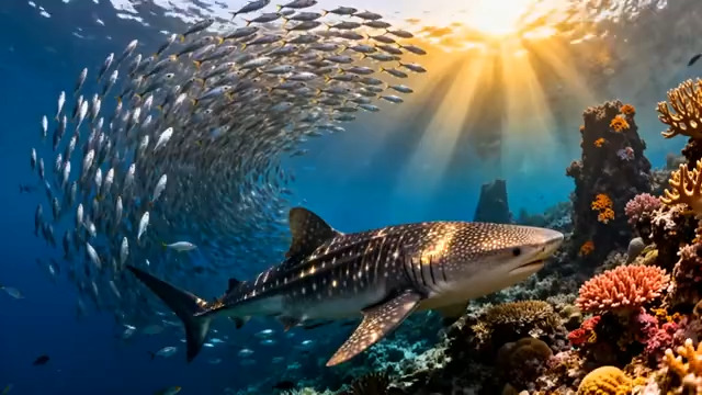  鲸鲨与鱼群共舞1070#横屏 	 