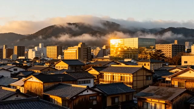  金色晨光中的传统村落990#横屏 	 