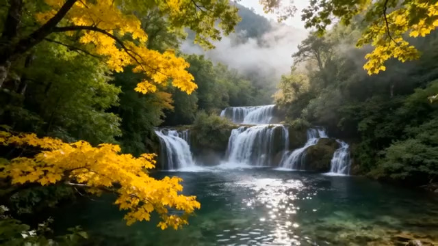  金秋瀑布流水仙境979#横屏 	 