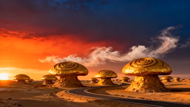  金色蘑菇石黄昏风光1022#横屏 	 