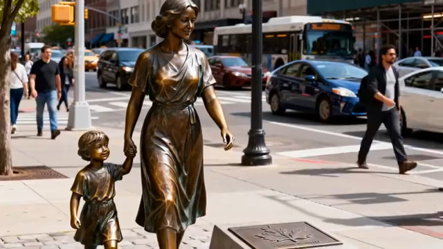  街头母与子铜像雕塑961#横屏 	 