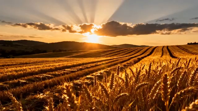  金色麦田日落美景1019#横屏 	 