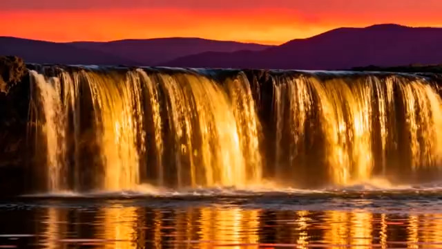  金色瀑布日落景观1025#横屏 	 