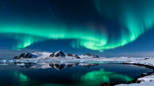  极光映照雪山湖泊931#横屏 	 