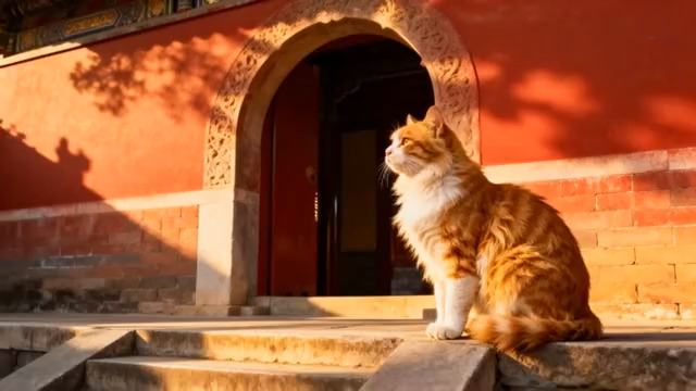  红墙下的橘白猫805#横屏 	 