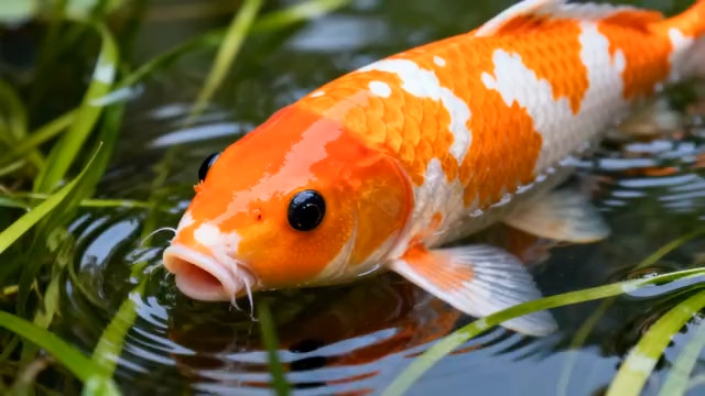  红锦鲤水中游动特写797#横屏 	 