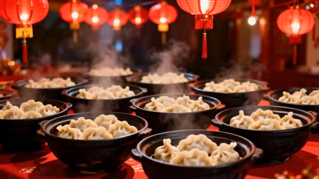  红灯笼下的热气饺子794#横屏 	 