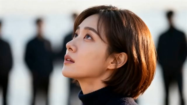  含泪仰望的短发女性690#横屏 	 