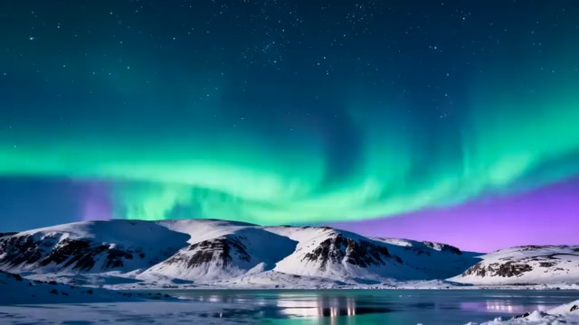  极光笼罩雪山湖泊926#横屏 	 