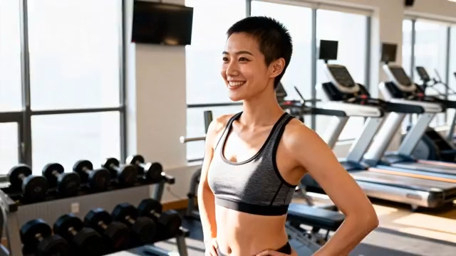  健身房短发女性微笑939#横屏 	 -