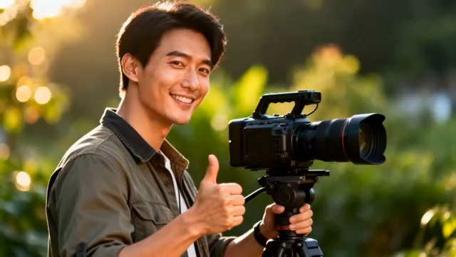  户外摄影师竖大拇指861#横屏 	 