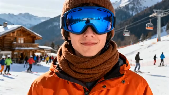  滑雪少年戴雪镜微笑871#横屏 	 