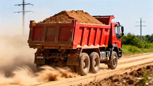  红色渣土车运输场景824#横屏 	 