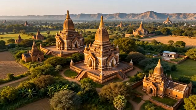  航拍缅甸万塔日出全景728#横屏 	 