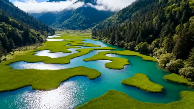  航拍湿地河流全景741#横屏 	 