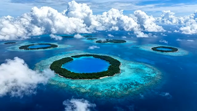  航拍圆形海岛群758#横屏 	 