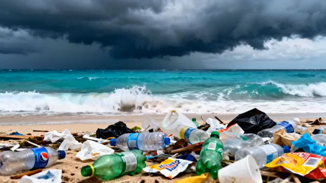  海洋污染塑料垃圾海滩688#横屏 	 