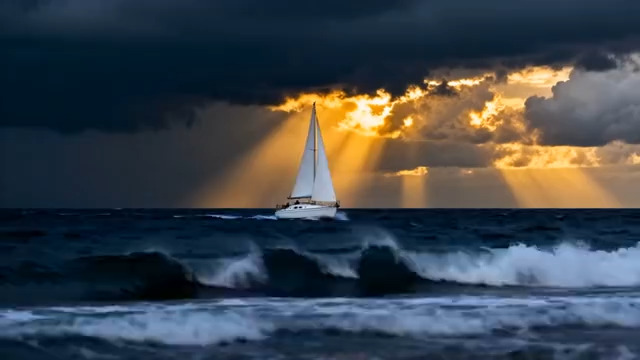  海上帆船破浪前行642#横屏 	 