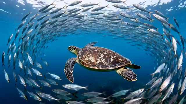  海龟与鱼群共舞629#横屏 	 