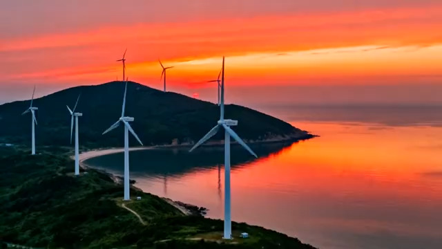 海上风电日落全景647#横屏 	 