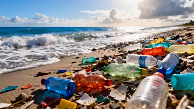  海滩塑料垃圾污染683#横屏 	 