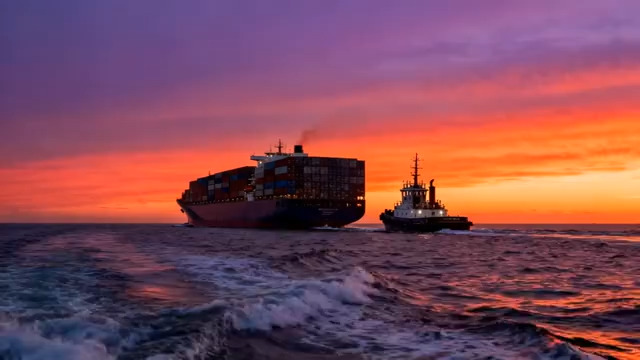  海上日落货轮航行671#横屏 	 