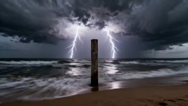  海边闪电风暴 乌云密布592#横屏 	 