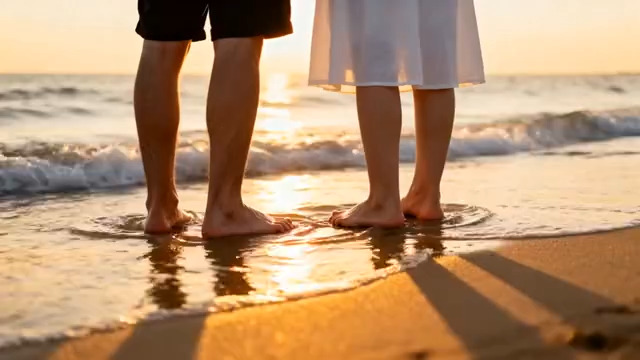  海边情侣赤脚沙滩漫步590#横屏 	 